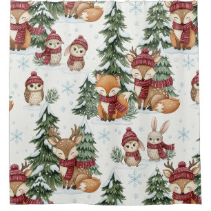 Süße Winter-Waldtiere Weihnachtsmuster Duschvorhang