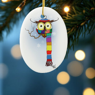 Süße Wintereule Regenbogen Schal Mütze Whimsical S Keramik Ornament