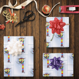 Süße Wintereule Regenbogenschal Hut Whimsical Schn Geschenkpapier Set