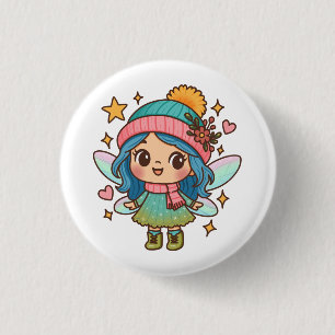 Süße Winterfee Kawaii Pastell Fantasy Kunst Button