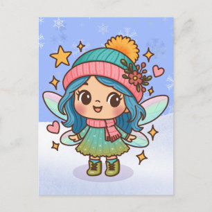 Süße Winterfee Kawaii Pastell Fantasy Kunst Postkarte