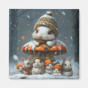 Süße Winterhasen mit Pilz-Kühlschrankmagnet Magnet