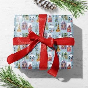 Süße Winterhaus-Dorfszene Weihnachtsmuster Geschenkpapier