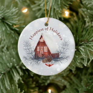 Süße Winterhütte benutzerdefinierte Weihnachten Fe Keramik Ornament