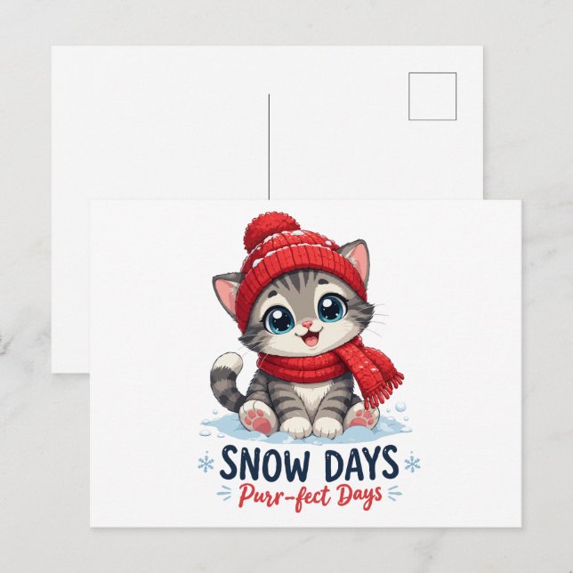 Süße Winterkatze Schnee Tage Postkarte (Vorne/Hinten)