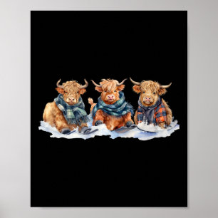 Süße Winterkühe Karierter Schal Skifahren Schneesc Poster