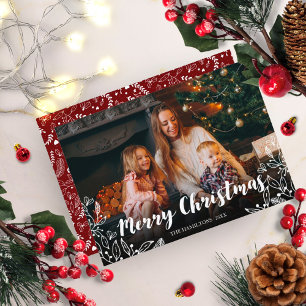 Süße Winterlaub-Foto Frohe Weihnachten Einladung