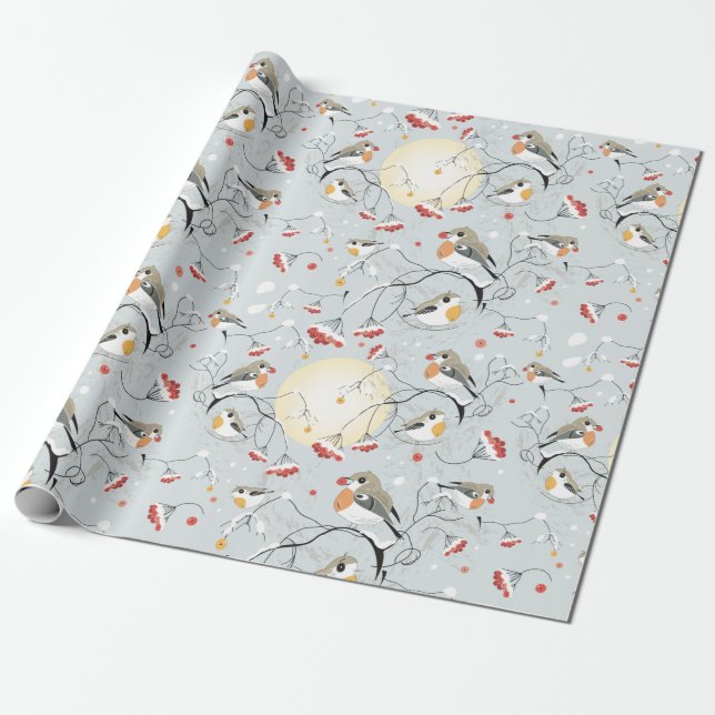 Süße Wintervögel Geschenkpapier (Ungerollt)