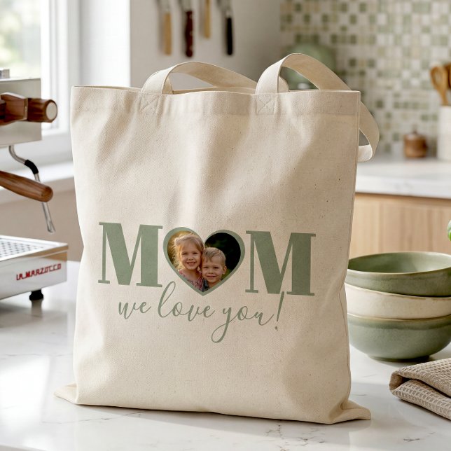 Süße wir lieben dich Mama Mutter Tragetasche (Customize with your kids' picture. Design repeats on the back.)