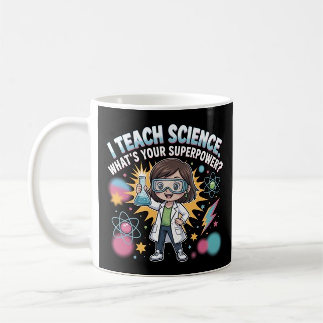 Süße Wissenschaftslehrerin – Cute Chibi Superkraft Kaffeetasse (Links)