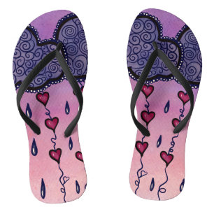 Süße Wolken, Herzen und Regentropfen Flip Flops