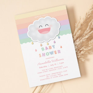 Süße Wolken-Regentropfen-Regenbogen-Baby-Party Einladung