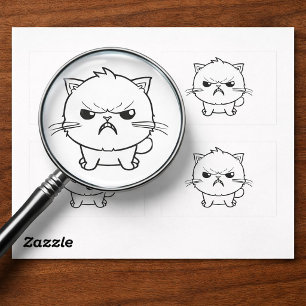 Süße wütende zischende Katzen-Strichzeichnung-Illu Rechteckiger Aufkleber