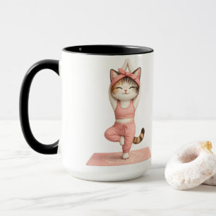 Süße Yogakatze mit Donut-Kaffeetasse Tasse