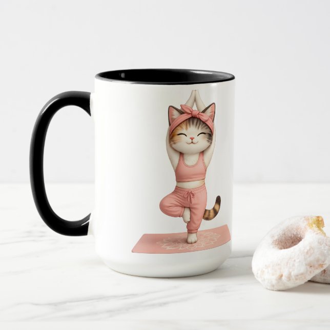 Süße Yogakatze mit Donut-Kaffeetasse Tasse (Mit Donut)