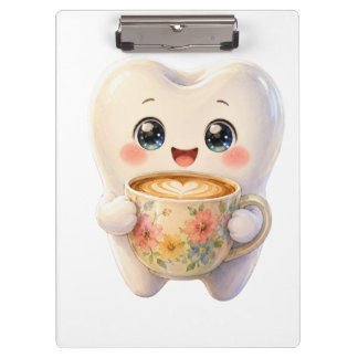 Süße Zahnarzt-Kaffeeliebhaber Kawaii Charakter-Cli Klemmbrett