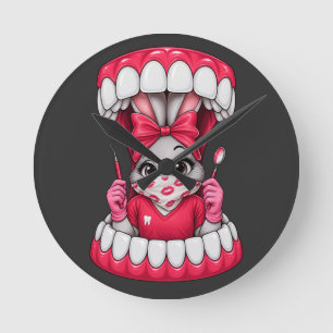 Süße Zahnarztkatze Lustige Zahnhygiene-Kunst Runde Wanduhr