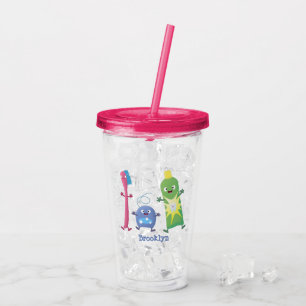 Süße Zahnbürste Zahnpasta Zahnseide Cartoon Acryltrinkbecher
