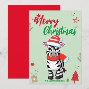 Süße Zebra-Weihnachtsbaum-Feiertags-Familienname Feiertagskarte