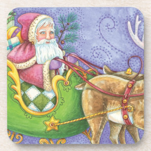 Süße Zeichentrick-Weihnachtsmann-Schlitten-Rentier Untersetzer