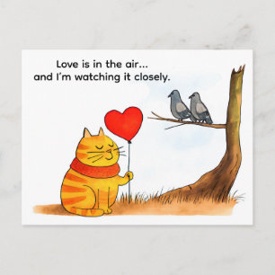 Süße Zeichentrickkatze mit Herzballon-Illustration Postkarte