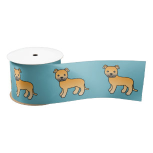 Süße Zeichnung eines rehbraunen Staffordshire Bull Satinband