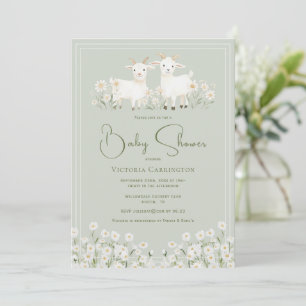Süße Ziegen & Gänseblümchen Baby Shower Einladung