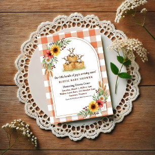 Süße Ziegen Heuballen Gingham Babyparty Postkarte