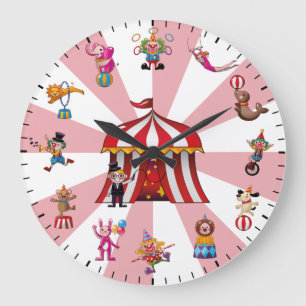 Süße Zirkusclowns und Tiere Thema Große Wanduhr
