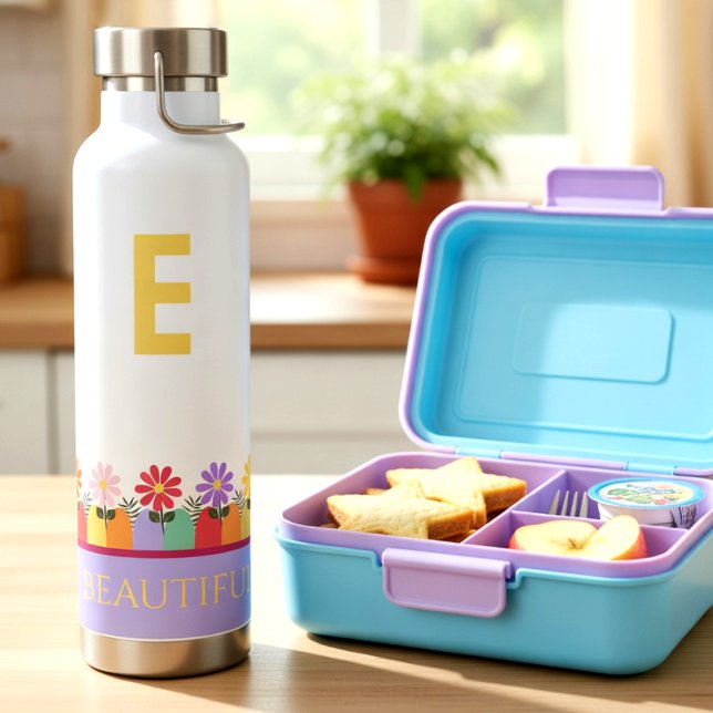 Süße Zitat Kinder Trinkflasche (Beautiful floral bottle keeps drinks fresh. custom initial and quote of your choice.)