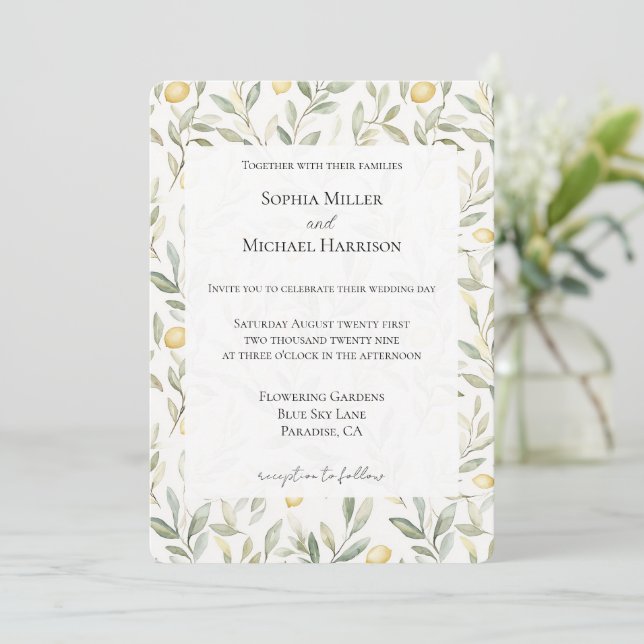 Süße Zitronen Hochzeit Einladung (Stehend Vorderseite)