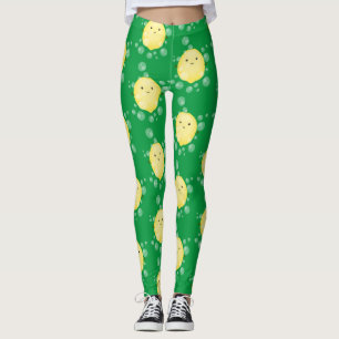 Süße Zitronenfrucht Cartoon-Blasen-Illustration Leggings