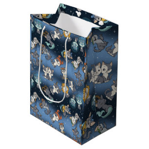 Süße Zodiac-Katzen-Wrap-Papier-Flachblatt-Set aus Mittlere Geschenktüte