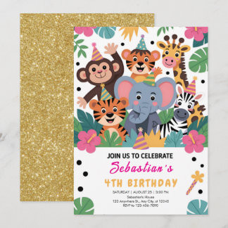 Süße Zoo-Tier-Kinderparty Einladung