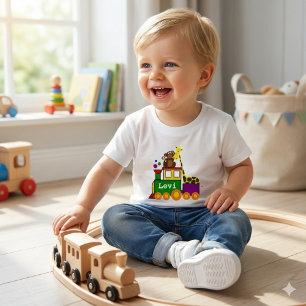 Süße Zoo-Tiere und Spielzeugzug Baby-T-Shirt Baby T-shirt