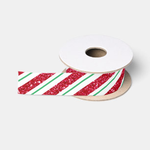 Süße Zuckerstangen-Glitter-Gestreift-Muster Weihna Satinband