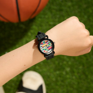 Süße Züge und Bäume Muster blau Armbanduhr