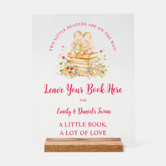Süße Zwillinge-Baby-Shower-Erstbibliotheksbücher L Acrylschild