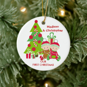 Süße Zwillinge Weihnachten Erstes Weihnachtsbaumsc Keramik Ornament