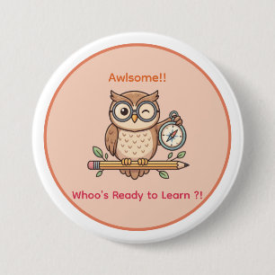 Süße zwinkernden Eule Zurück zur Schule Toon-Illus Button