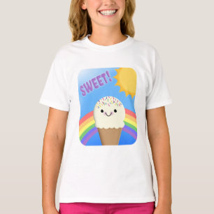 Süßeiscreme-Kone durch Regenbogen unter der Sonne T-Shirt
