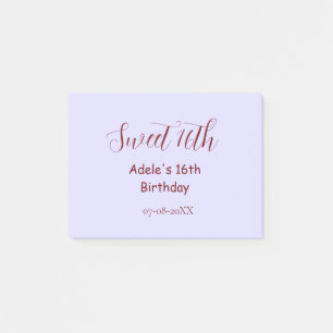 Süßer 16. Geburtstag lila pastell mauve retro Name Post-it Klebezettel