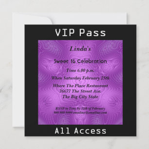 Süßer 16. Geburtstagsparty VIP-Pass Lila 2 Einladung