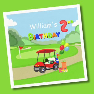 Süßer 2. Geburtstag roter Golfwagen Junge Serviette