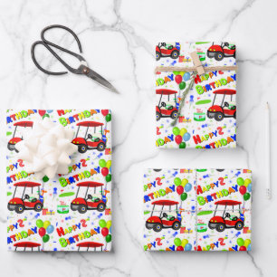 Süßer 2. Geburtstag roter Golfwagen Jungen Geschenkpapier Set