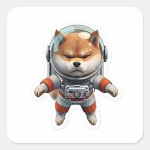 Süßer 3D-Shiba-Inu-Astronaut Weltraum-Hund Vinyl-A Quadratischer Aufkleber