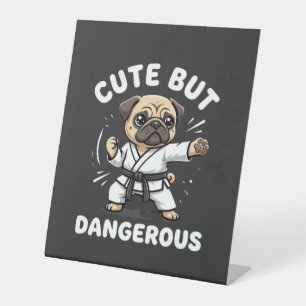 Süßer aber gefährlicher Pug-Hund Karate Sockelschild