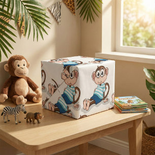 Süßer Affe in blau gestreiftem Hemd und Shorts Geschenkpapier