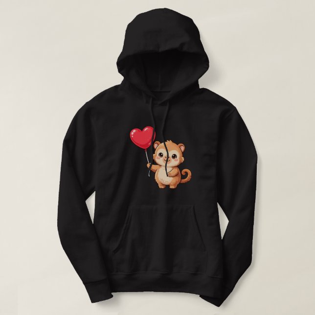 Süßer Affe mit Ballon Valentinstag Hoodie (Design vorne)