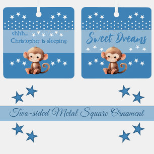 Süßer Affe, psst, Name einfügen, schläft blau Ornament Aus Metall